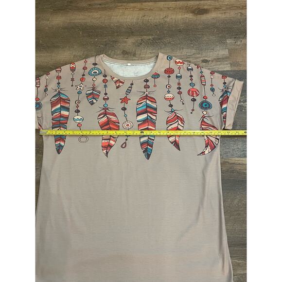 Aztec design feathers dreamcatcher t-shirt ladies Med tan - Picture 4 of 6